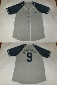 【AEROPOSTALE】NY HUDSON ST.刺繍ベースボール型半袖シャツUS M