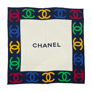 中古A/美品 CHANEL シャネル スカーフ 87cm×84cm ココマーク ロゴ タグ付き ヴィンテージ ユニセックス マルチカラー 20496587