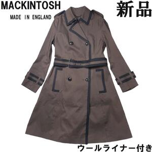 【新品◆英国王室御用達】マッキントッシュ ゴム引き トレンチコート ロングコート 34 S 7号相当 ウールライナー付き ダークブラウン系