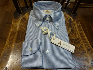 安い！新品　送料無料　イタリア製　ギローバー長袖のシャツ　オックスフォード生地　グレーストライプ　M