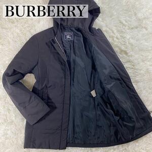 【美品】BURBERRY PROSUM バーバリー プローサム ナイロンジャケット アウター 中綿コート フード ブラック 黒 メンズ M