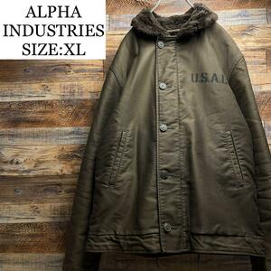 ALPHA INDUSTRIES アルファインダストリーズ N-1 デッキジャケット ミリタリージャケット ステンシル 古着 茶色 ブラウン xl メンズ