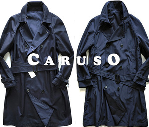 新品48万【CARUSO】名門カルーゾ/驚愕の素材感/最高峰/艶を纏った両面主役リバーシブルカシミアシルクトレンチコート50/サイズL-XL相当D168