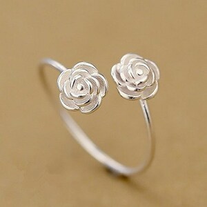 オープンリング 指輪 シルバー 薔薇 バラ シンプル レディース 韓国 フリーサイズ 調整可能 フレッシュ 女性用 高品質 #C966-2