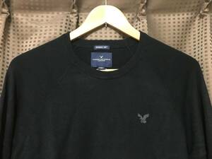 残り2点! 正規品 本物 新品 アメリカンイーグル 人気の ブラック クルーネック セーター AMERICAN EAGLE ワイルド クール! 秀逸 上品 S ( M