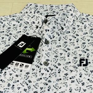 新品★FootJoy フットジョイ フラワープリント 吸汗速乾 4Wayストレッチ 長袖ボタンダウンシャツ★ホワイト★サイズL★送料185円