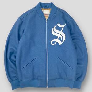 美品 Supreme 16AW Old English Zip Varsity Jacket オールドイングリッシュ ジップバーシティジャケット M SSM4524 Dusty Blue スタジャン