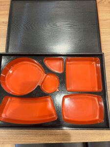 【中古品】2個セット　仕出し弁当 長方形　仕切りあり お重 おせち重 弁当 法事 飲食店①