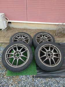 WORK EMOTIONワークエモーション 7JJOFF+32PCD100ハブ径60mm+2018年日本製ファイアストンWIDE OVAL215/45R17 87V4本セット!!