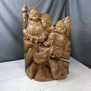 KT456】木彫 置物 七福神 大黒天 恵比寿　縁起物 木製 オブジェ インテリア 