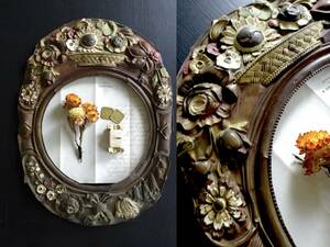 1800年末-1900年初期 フランス 真鍮製 時計 フレーム 額 アート 額装 器 民藝 工藝 美術 骨董 古道具 縫製 アンティーク
