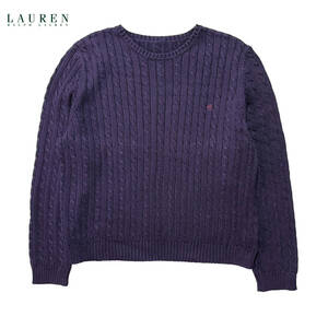 USA 古着 ローレン ラルフローレン コットンニット ケーブル模様 セーター レディースL/XL相当 パープル 紫色 LAUREN RALPH LAUREN BJ0734