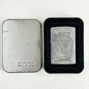 1円〜 【ZIPPO】ジッポー インディアン 1997年製造 オイルライター 箱付き 喫煙具 メタル貼り 中古 現状 マニア コレクション USA ワンスタ