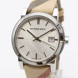 電池交換済み 【BURBERRY バーバリー】 BU9113 ラージ ノバチェック デイト クォーツ/QZ メンズ/レディース 腕時計 シルバー文字盤 稼働