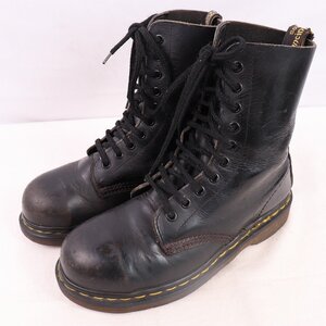 英国製 ドクターマーチン UK4/22.5cm-23.0cm/10ホール スチールトゥ 黒 イングランド製 ブーツ dr.martens レディース 古着 中古 dh4132