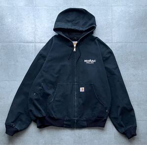 レア　90s USA製　Carhartt カーハート　アクティブジャケット　企業ロゴ　ブラック　フェード　ペンキ　デザイン◎