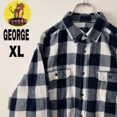 usa古着 GEORGE ネルシャツ　XL ネイビー　ホワイト　チェック