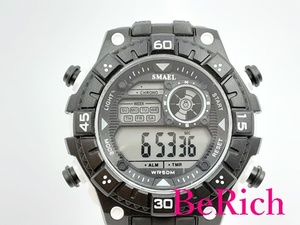 SMAEL メンズ 腕時計 黒 ブラック SS ラバー クロノグラフ カレンダー デジタル クォーツ QZ ウォッチ【中古】 ht4230