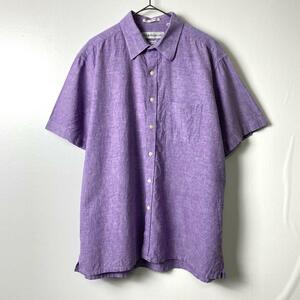 古着 90s HENRY GRETHEL シャツ 半袖 リネンシャツ 紫 XL