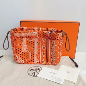 【86】HERMES エルメス ポーチ フールビ20 エプロンドール オレンジ シルク100％/バレニア シルバー金具 X刻印 箱 保存袋 ストアカード