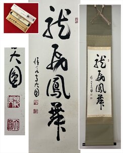 【千寿】北法相宗 清水寺 松本大圓 龍飛鳳舞 一行書 紙本 d750◆箱/茶道具/古美術/時代品/掛軸/100025640