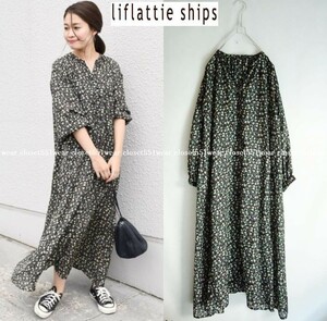 2019 美品liflattie shipsシップス☆レトロフラワーボタンワンピース F ブラック 日本製★17604円