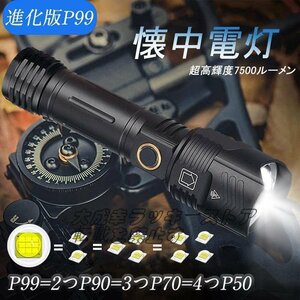 品質保証 懐中電灯 ライト 超強力 超高輝度7500ルーメン ハンディライト CREE XHP99 ledライト キャンプ 軍用 最強 小型 USB充電式 F513