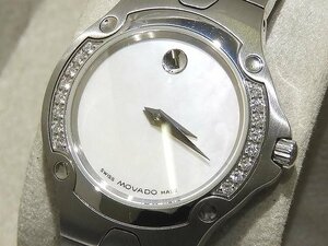 美品 MOVADO モバード レディース クォーツ 時計 ☆ 84 A1 1831 S シェル文字盤 シルバーSS ダイヤモンド ▼ スポーツエディション 6A