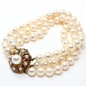 テリ良し!!《K14 アコヤ本真珠3連ブレスレット》J 31.0g 約17.5cm 約6.0-6.5mm珠 pearl パール bracelet ジュエリー jewelry EA0/EA1