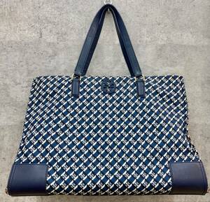 ●○#3562【TORY BURCH】美品 トリーバーチ トートバッグ 総柄 ロゴ 紺 ネイビー 白 ホワイト 赤 レッド /レディース 中古品○●