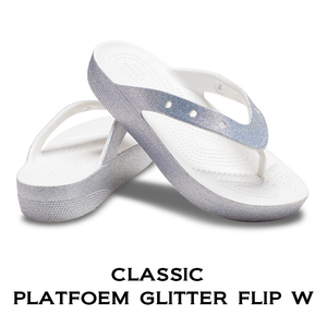 22cm クロックス Classic Platform Glitter Flip W クラシック プラットフォーム グリッター フリップ ホワイト シルバー W6 新品