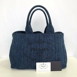 新品同様 PRADA プラダ カナパ デニム ハンドバッグ B1877B ネイビー系 トートバッグ ロゴプレート レディース 質屋の質セブン ③