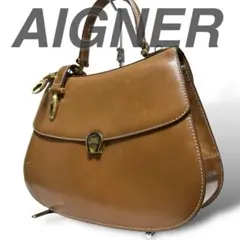 美品 AIGNER アイグナー 2way ショルダー ハンドバッグ ベージュ