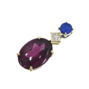 K18 ロードライトガーネット ペンダントトップ 6.59ct アウイナイト0.31ct ダイヤ0.28ct 3.1g HO 磨き仕上げ品 Aランク