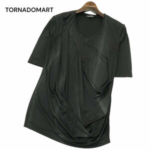 TORNADOMART トルネードマート 春夏 ラメ ストライプ ドレープ★ 半袖 Vネック カットソー Tシャツ Sz.M　メンズ 黒　A4T06186_5#D