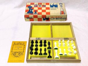 15340/昭和レトロ ヴァチカン チェス CHESS 木製 取説 箱付 チェス盤 駒 折り畳み 当時物