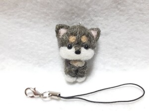 羊毛フェルト ハンドメイド 仔犬 柴犬　豆柴　黒柴ちゃん　ストラップ 