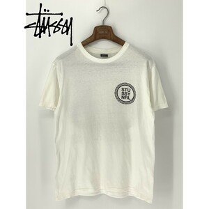 A8600/美品 春夏 STUSSY ステューシー NINE RULAZ LINE コットン 半袖 ビッグプリント クルーネック Tシャツ カットソー M 白 メンズ