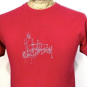 S 美品 90s USA製 オールドステューシー old stussy 赤 Tシャツ ラジカセ アメリカ ストリート 古着 男子 女子 オールド ビンテージ 90年代