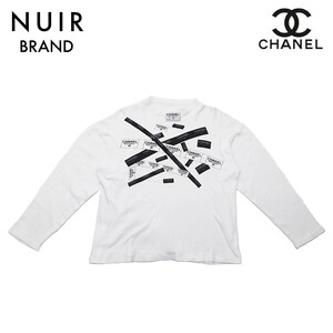 美品 シャネル CHANEL ロゴテープ プリント 長袖Ｔシャツ ホワイト eit1113