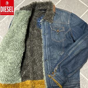 【冬の最高傑作】極美品 DIESEL ディーゼル Gジャン デニムジャケット L相当 内ボア 【極暖】抜群の保温性 袖D刺繍 ボタン刻印 総柄