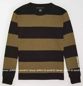 〓残りわずかです!! アメリカンイーグル/US XXL/AE Striped ロンTee/Green