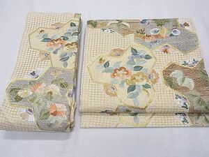 平和屋1■つけ帯　総刺繍　スワトウ刺繍　鴛鴦草花文　金糸　逸品　CAAF8733th