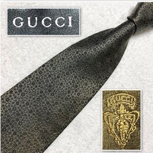 GUCCI グッチ　ネクタイ　Gマーク　花柄　シャドー　総柄　シルク100% イタリア製　グリーン系　ビジネス