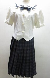 岡山県立岡山南高等学校 リボン付き夏服上下セット 半袖セーラー服 チェックスカート 160A W57×66 旧制服 旧型 制服 /中古品 SG 4