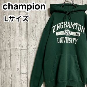 ☆送料無料☆ champion チャンピオン カレッジ Binghamton University ビンガムトン大学 スウェットパーカー L グリーン 23-85