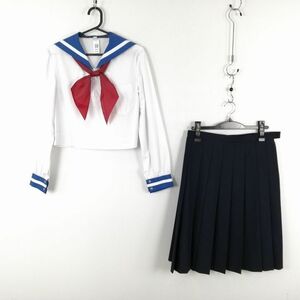 1円 セーラー服 スカート スカーフ 上下3点セット 大きいサイズ 中間服 白1本線 女子 学生服 中学 高校 白 制服 中古 ランクC NA9699