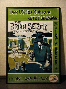 １９９８年製★激レア！ドイツ版 額付 特大 ポスター ブライアンセッツァー ストレイキャッツ ＪＡＺＺ カフェ ガレージ 古民家 等に