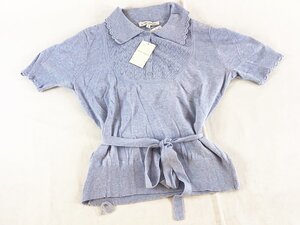 LAURA ASHLEY ローラアシュレイ 水色系 カシミヤ混 半袖 デザイントップス M タグ付未使用品 OJ-4