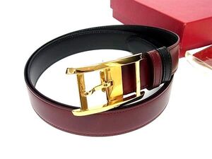 1円 ■極美品■ Cartier カルティエ タンク レザー リバーシブル ゴールド金具 ベルト メンズ ボルドー系×ブラック系 BK3914